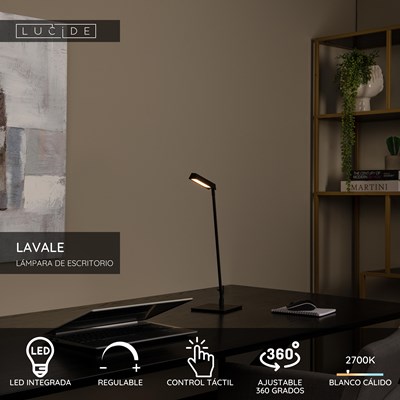 Lucide LAVALE - Lámpara de escritorio - LED Regul. - 1x3W 2700K - Negro